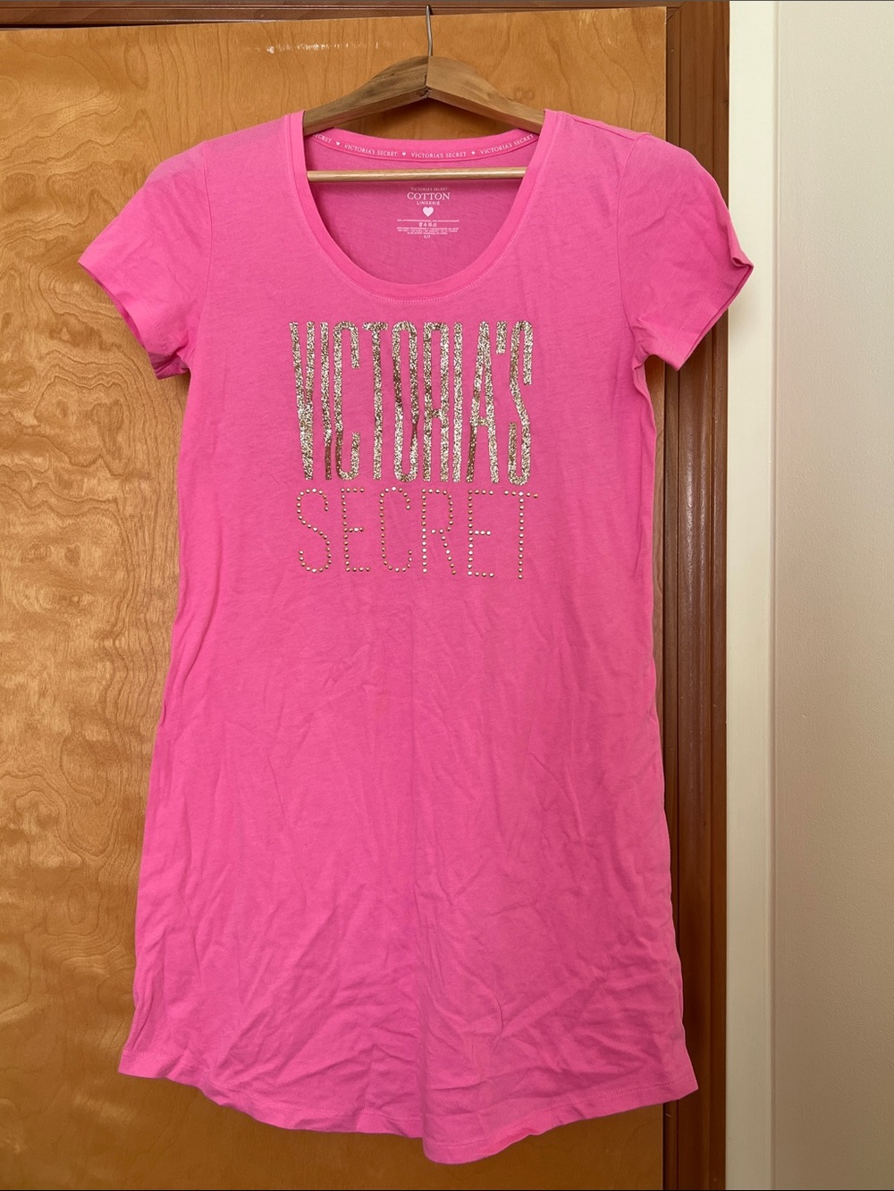 Victoria's Secret Pink Rhinestone Glitter Logo Sleep Tee Dress